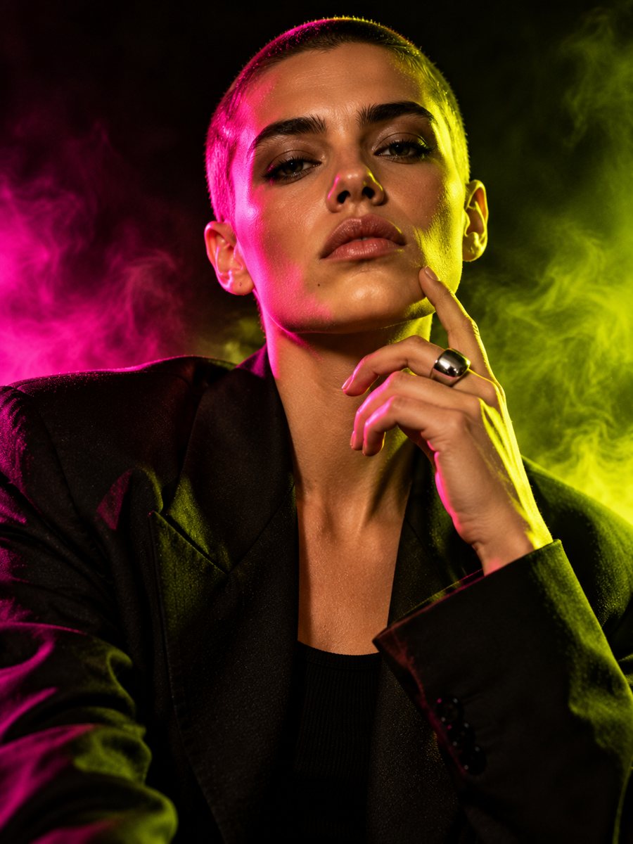 Person in an oversized black blazer
